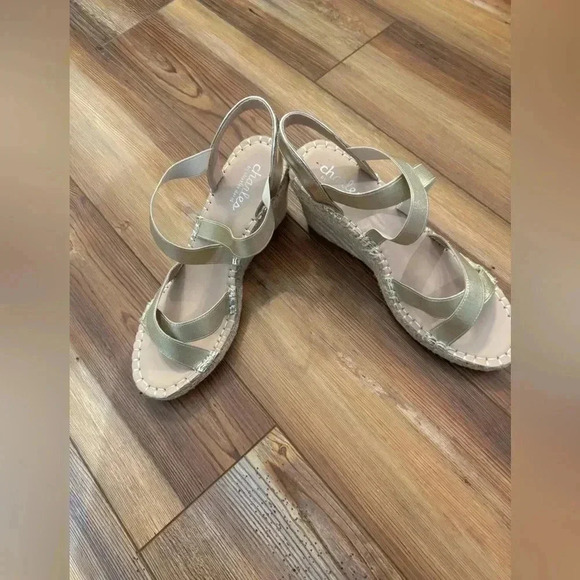 Charles David Gold and Cream Wedge Sandals - Picture 7 of 10